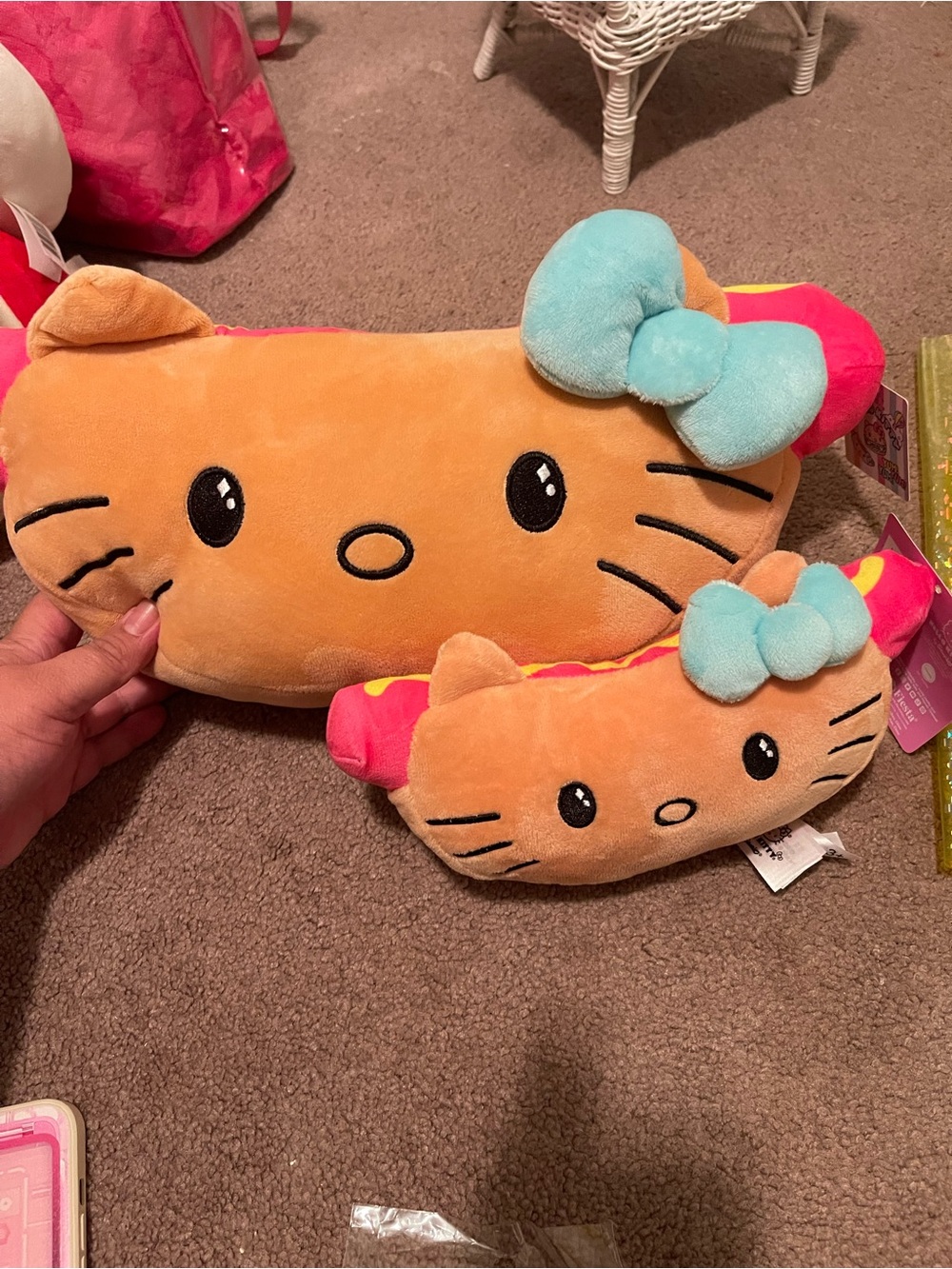 Sanrio Orange Kitty Plush Face Pillow with Light Blue Bow